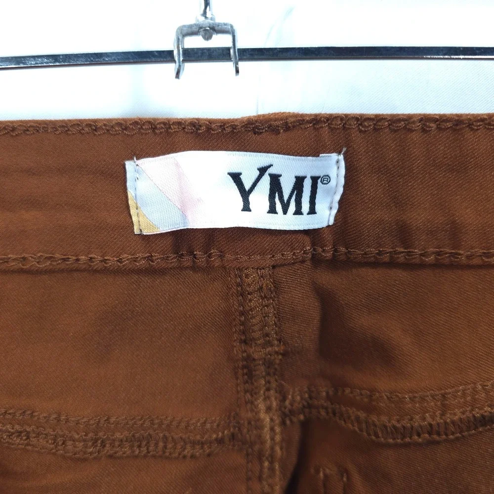 YMI Wide Leg Pants High Rise Stretch Rust Brown Women L Dark Academia Casual